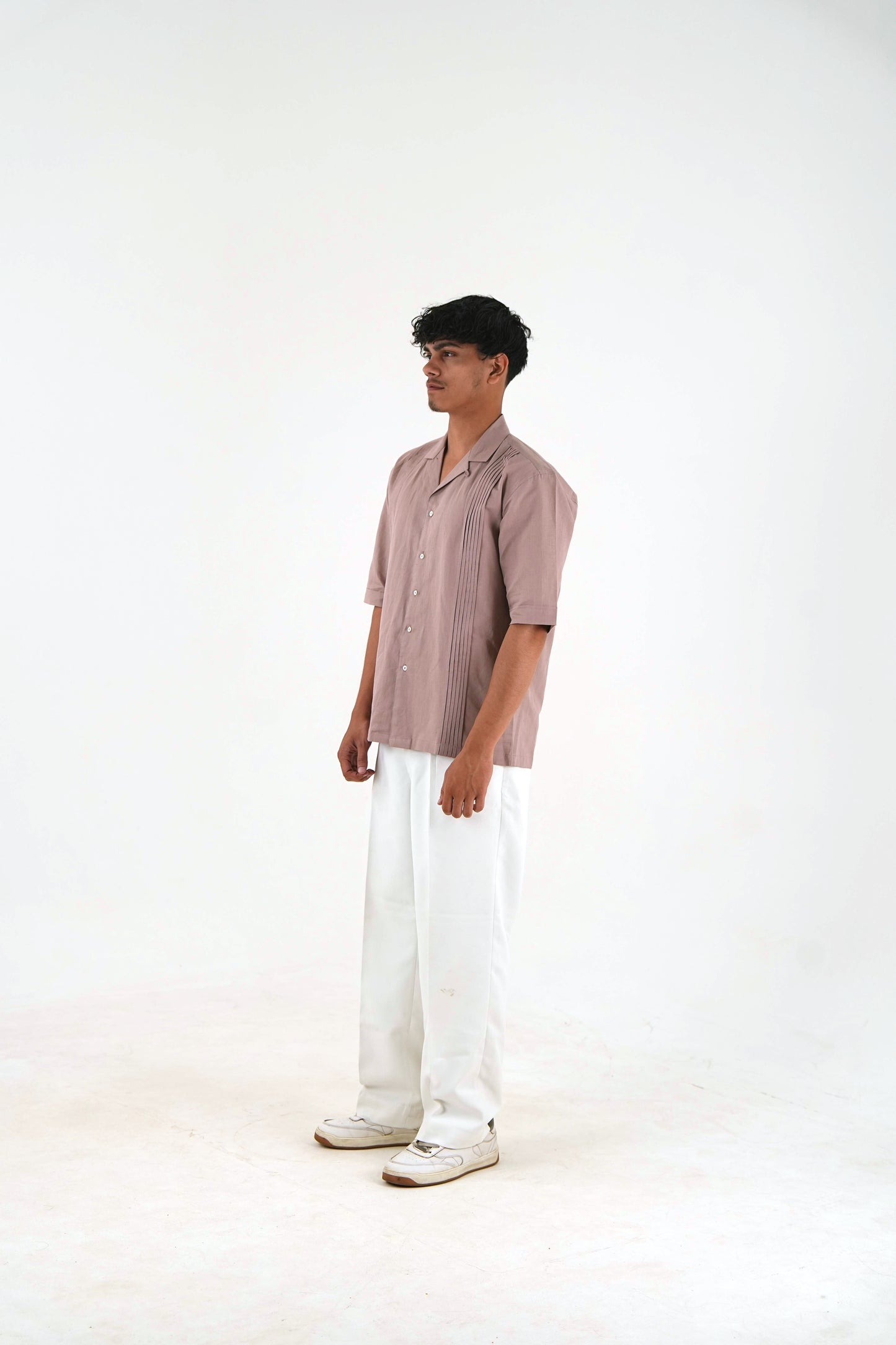 Pintuck Front Oversized Casual Shirt - Dusty Pink