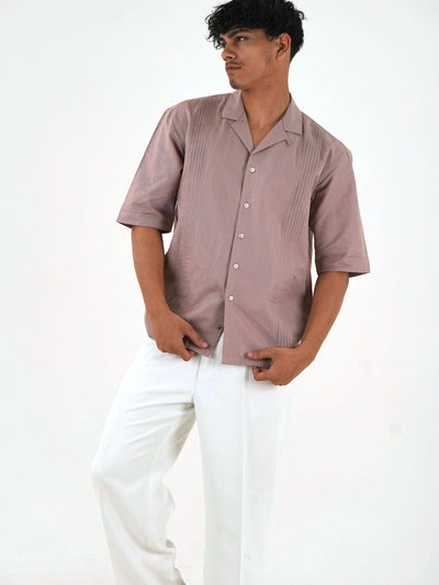 Pintuck Front Oversized Casual Shirt - Dusty Pink
