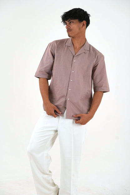 Pintuck Front Oversized Casual Shirt - Dusty Pink