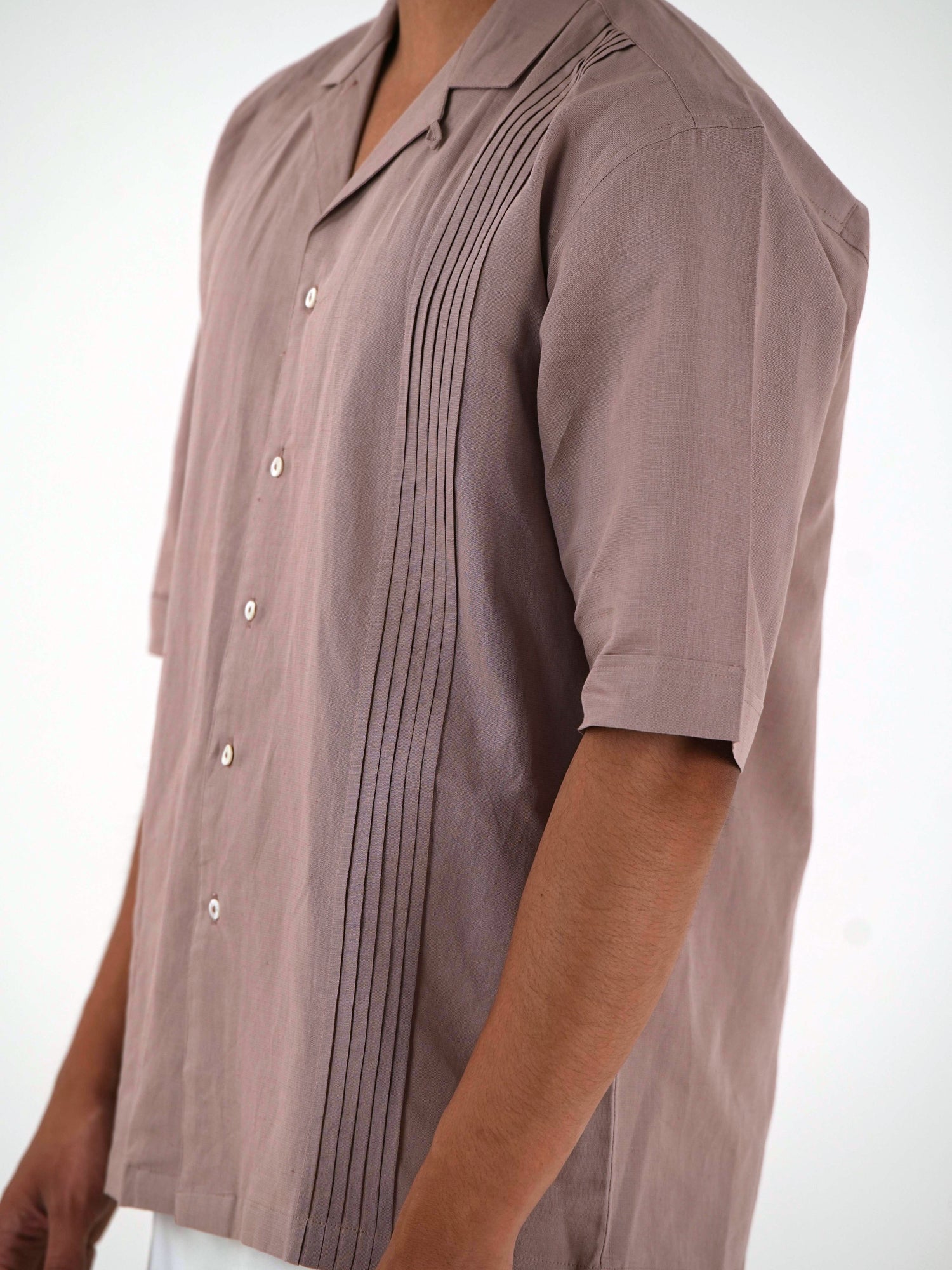 Pintuck Front Oversized Casual Shirt - Dusty Pink