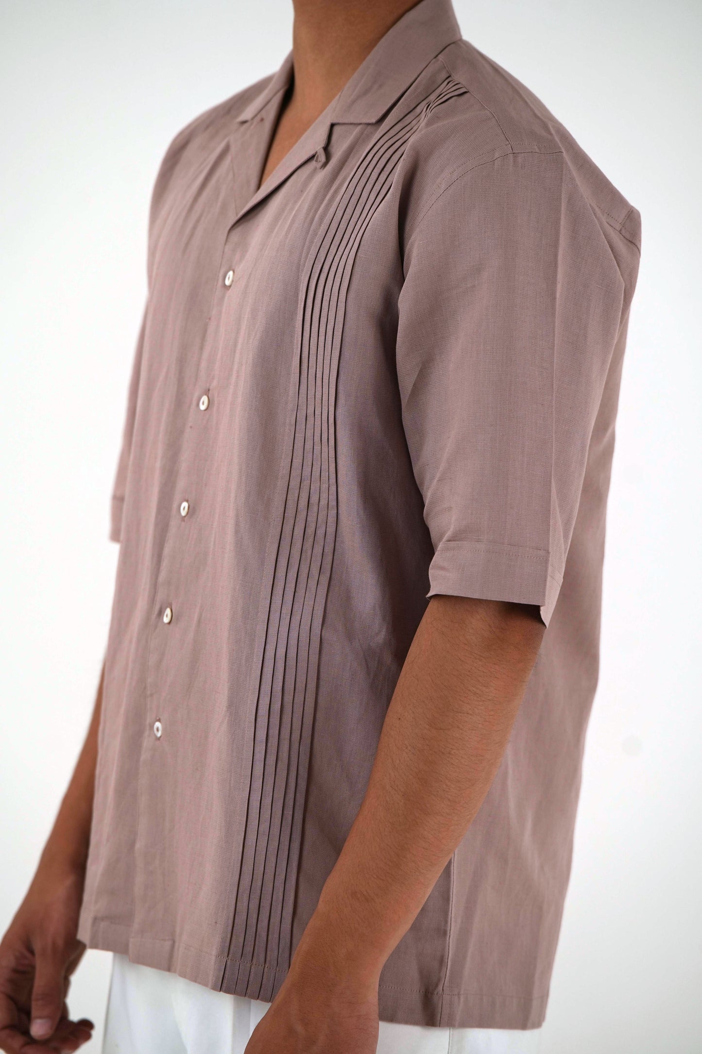 Pintuck Front Oversized Casual Shirt - Dusty Pink