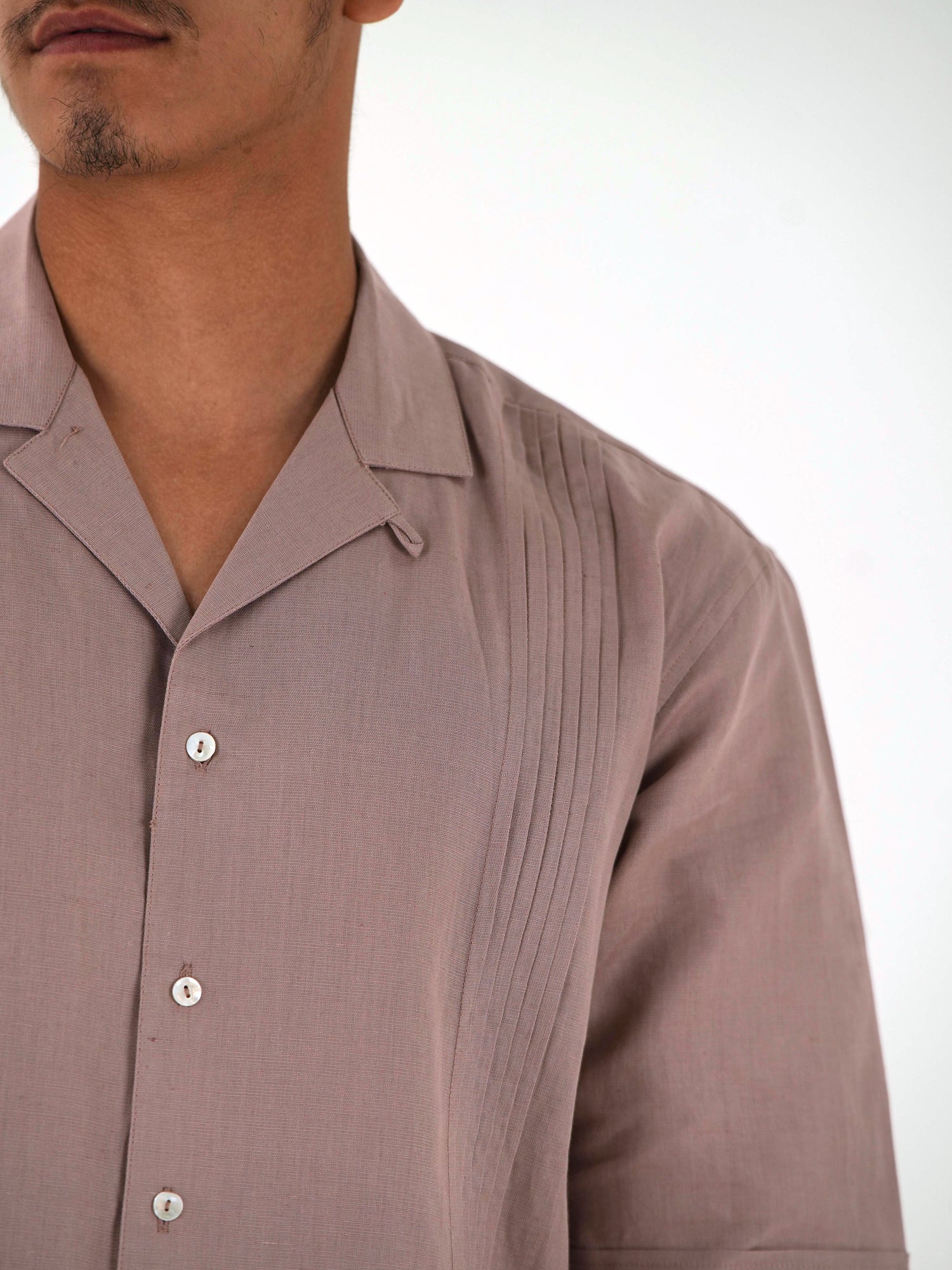 Pintuck Front Oversized Casual Shirt - Dusty Pink