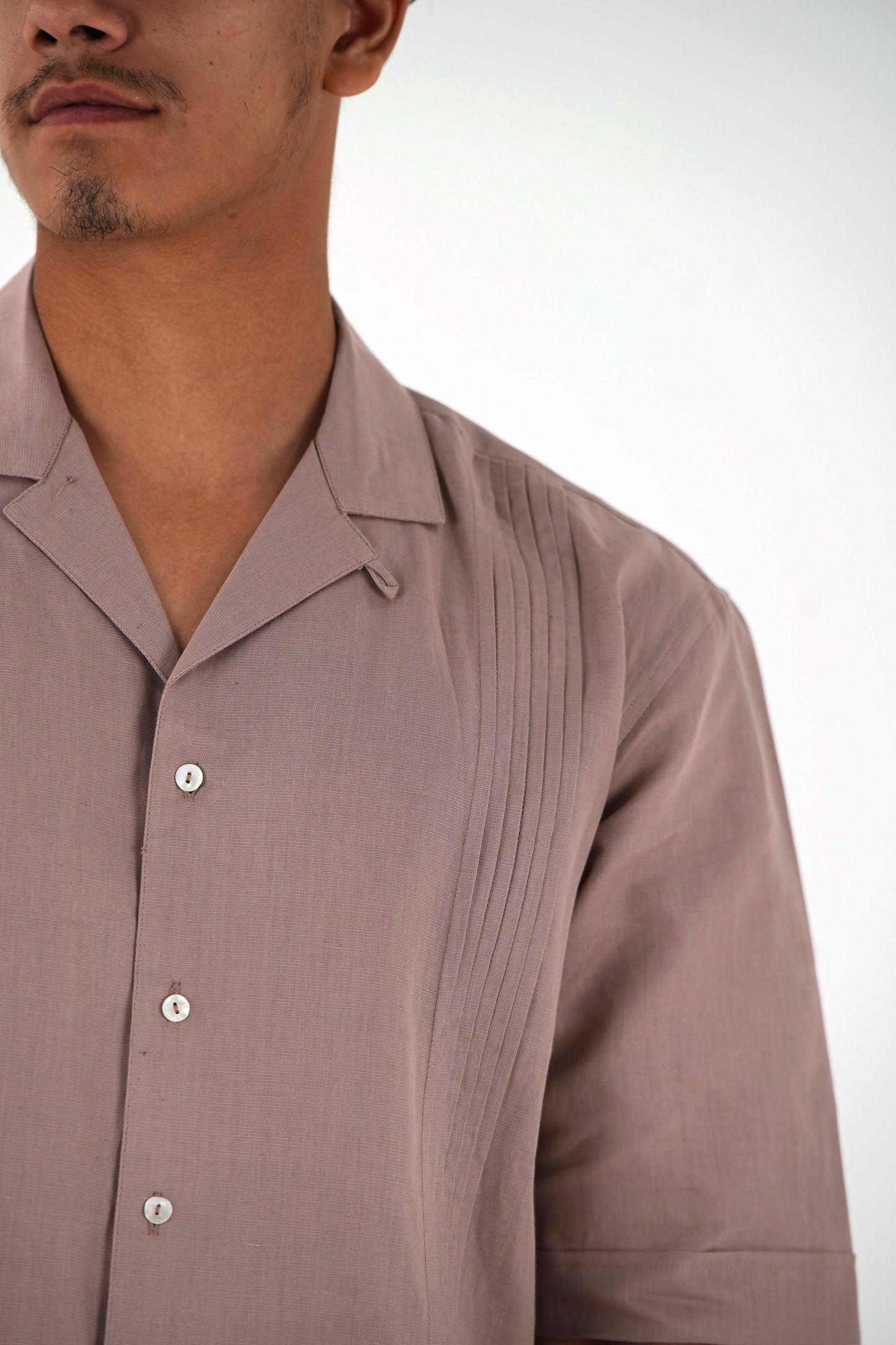 Pintuck Front Oversized Casual Shirt - Dusty Pink