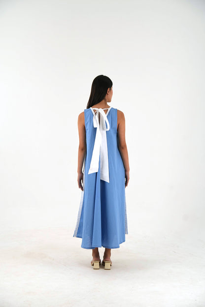 Sleeveless Flared Dress - Pastel Blue Linen