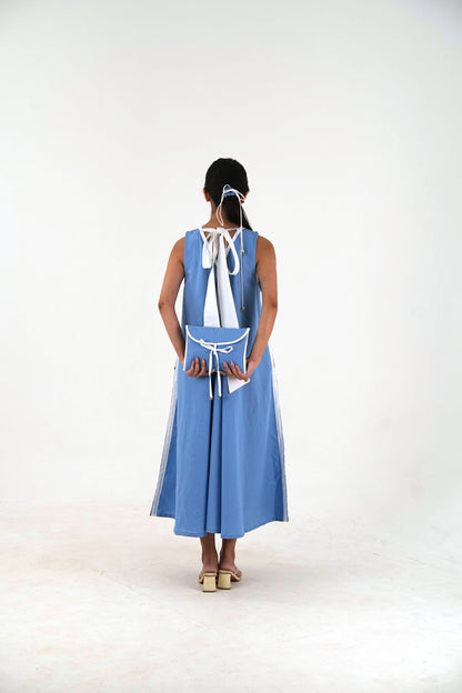 Sleeveless Flared Dress - Pastel Blue Linen