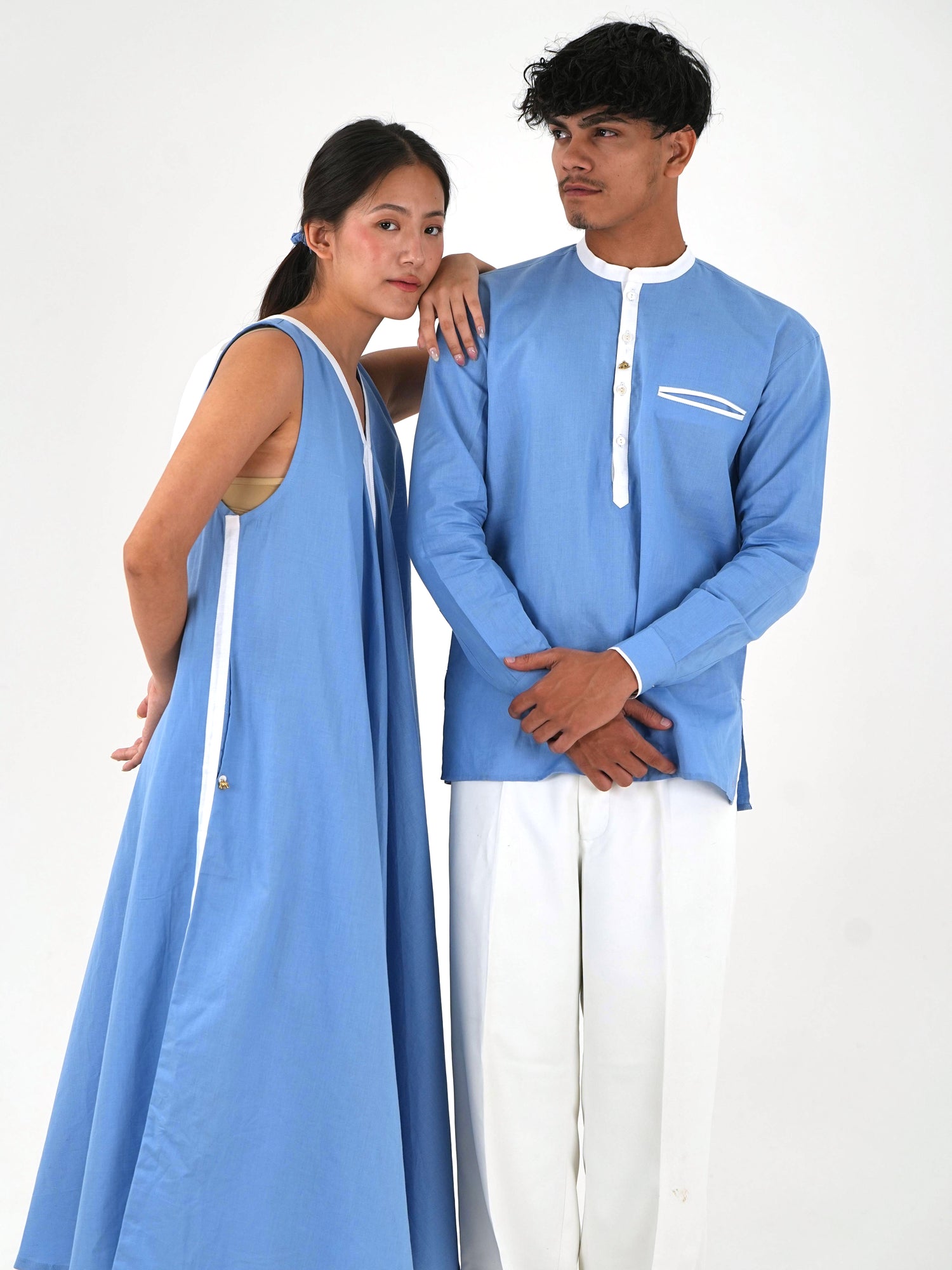 Sleeveless Flared Dress - Pastel Blue Linen