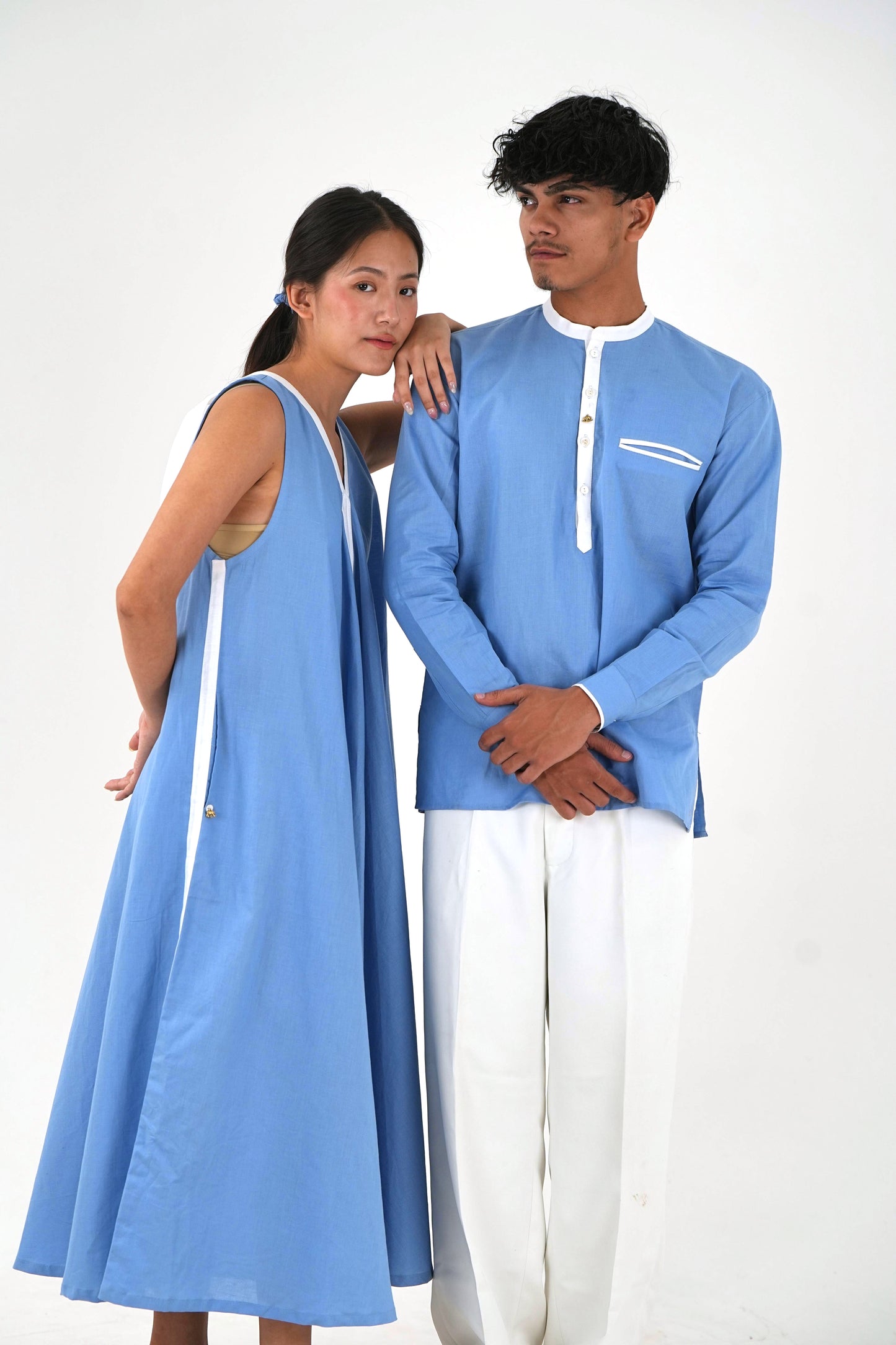 Sleeveless Flared Dress - Pastel Blue Linen