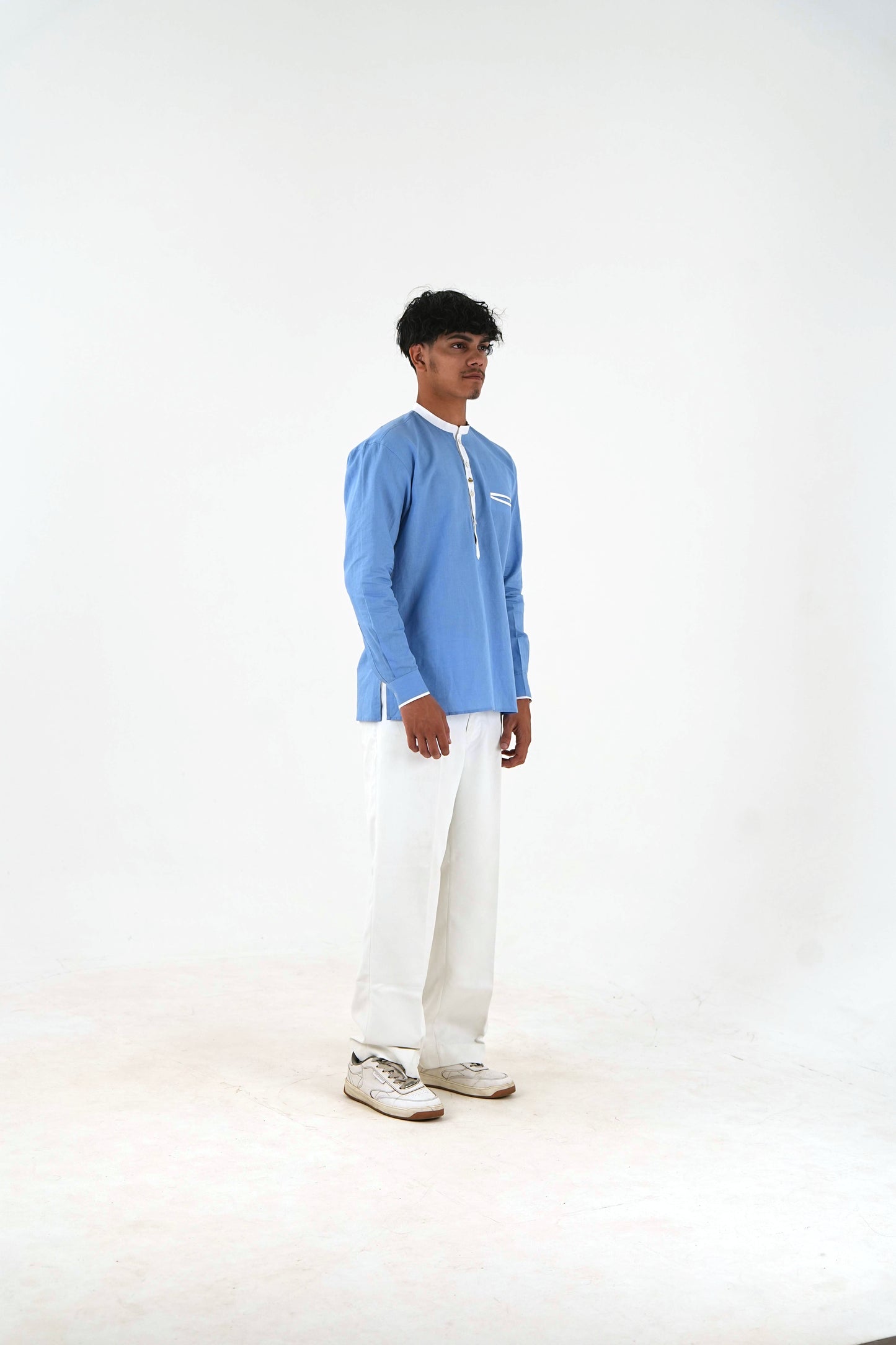 Linen Short Kurta - Sky Blue