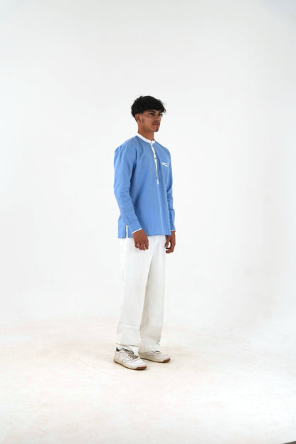 Linen Short Kurta - Sky Blue