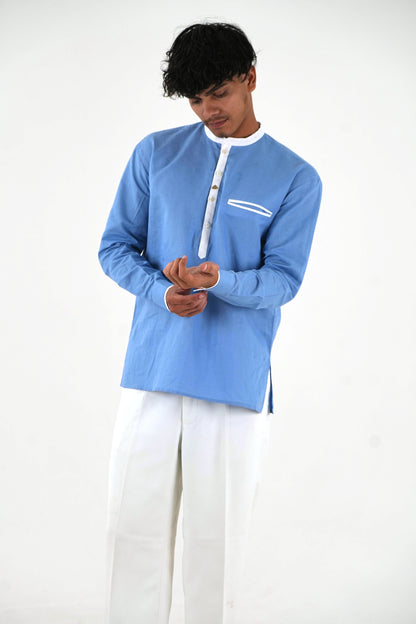 Linen Short Kurta - Sky Blue