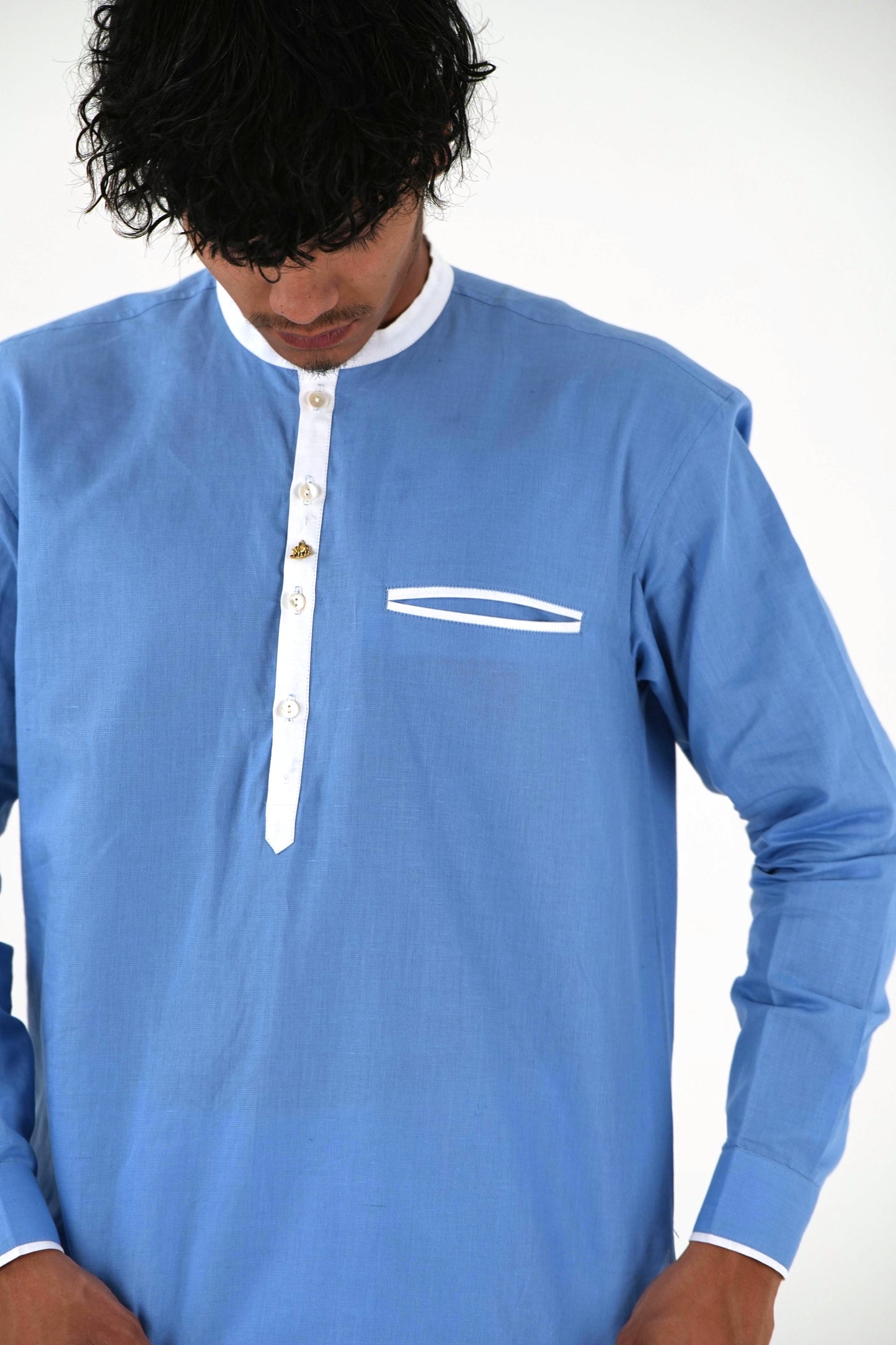 Linen Short Kurta - Sky Blue