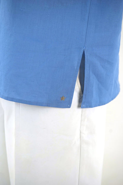 Linen Short Kurta - Sky Blue