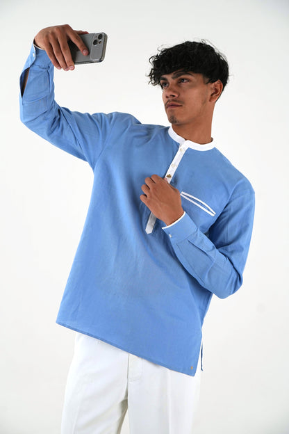 Linen Short Kurta - Sky Blue