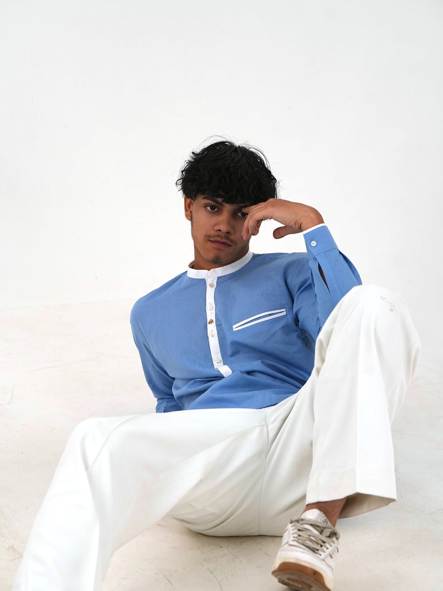 Linen Short Kurta - Sky Blue