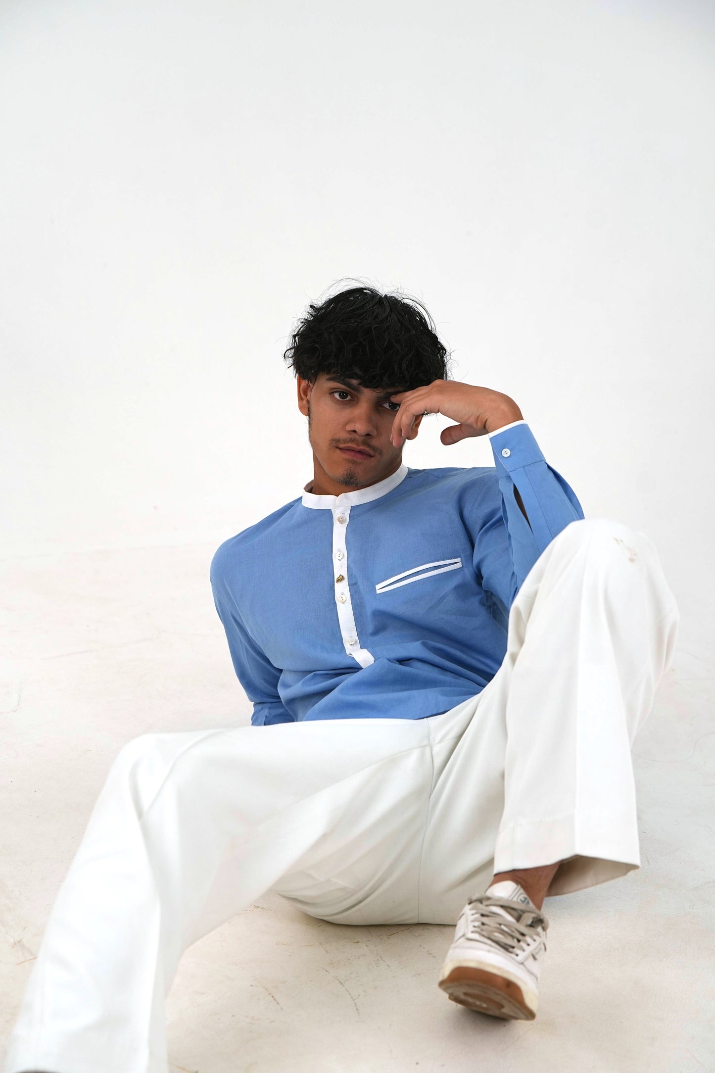 Linen Short Kurta - Sky Blue
