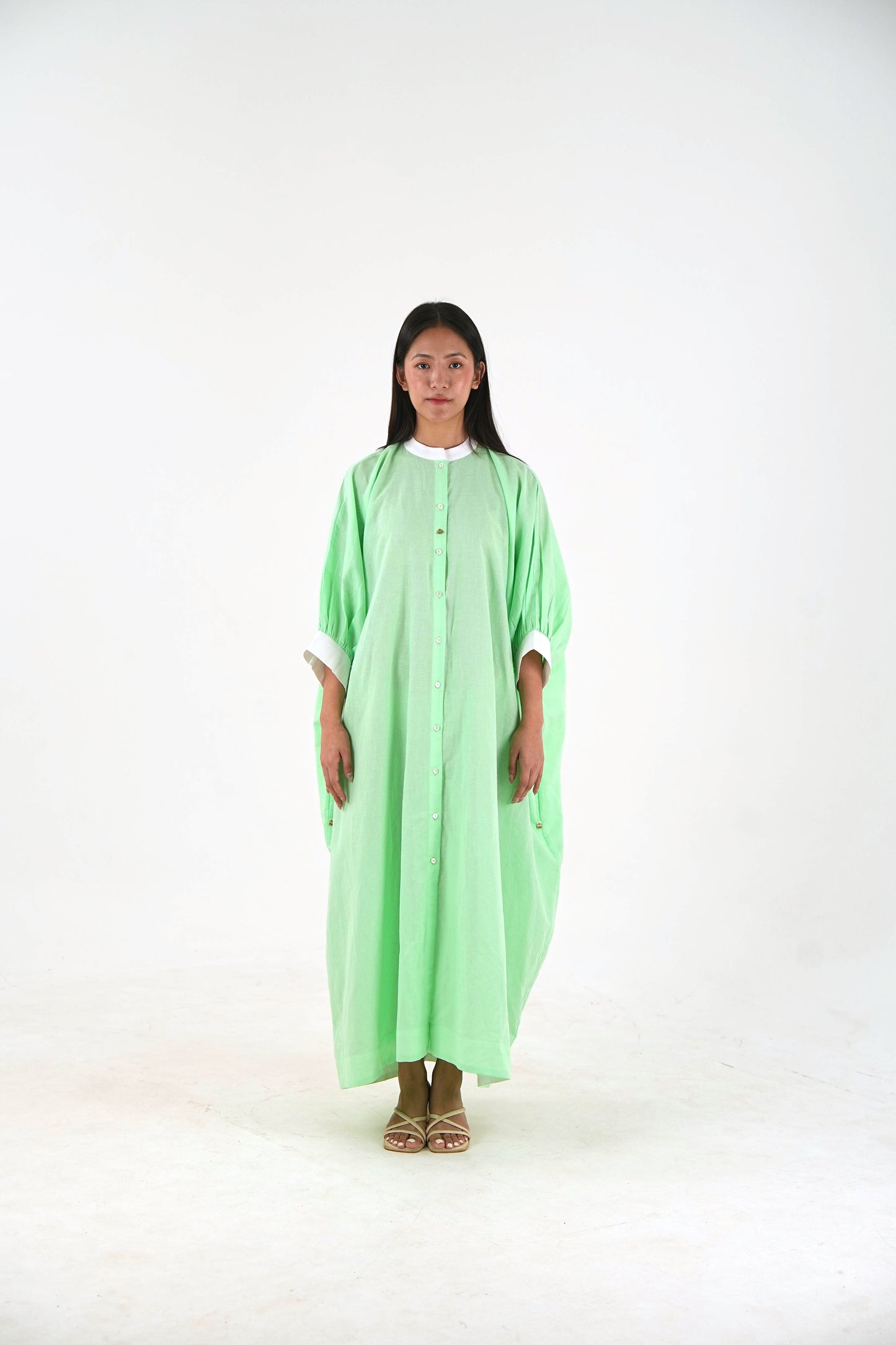 Cuff Sleeve Kaftan Dress - Mint Green Linen
