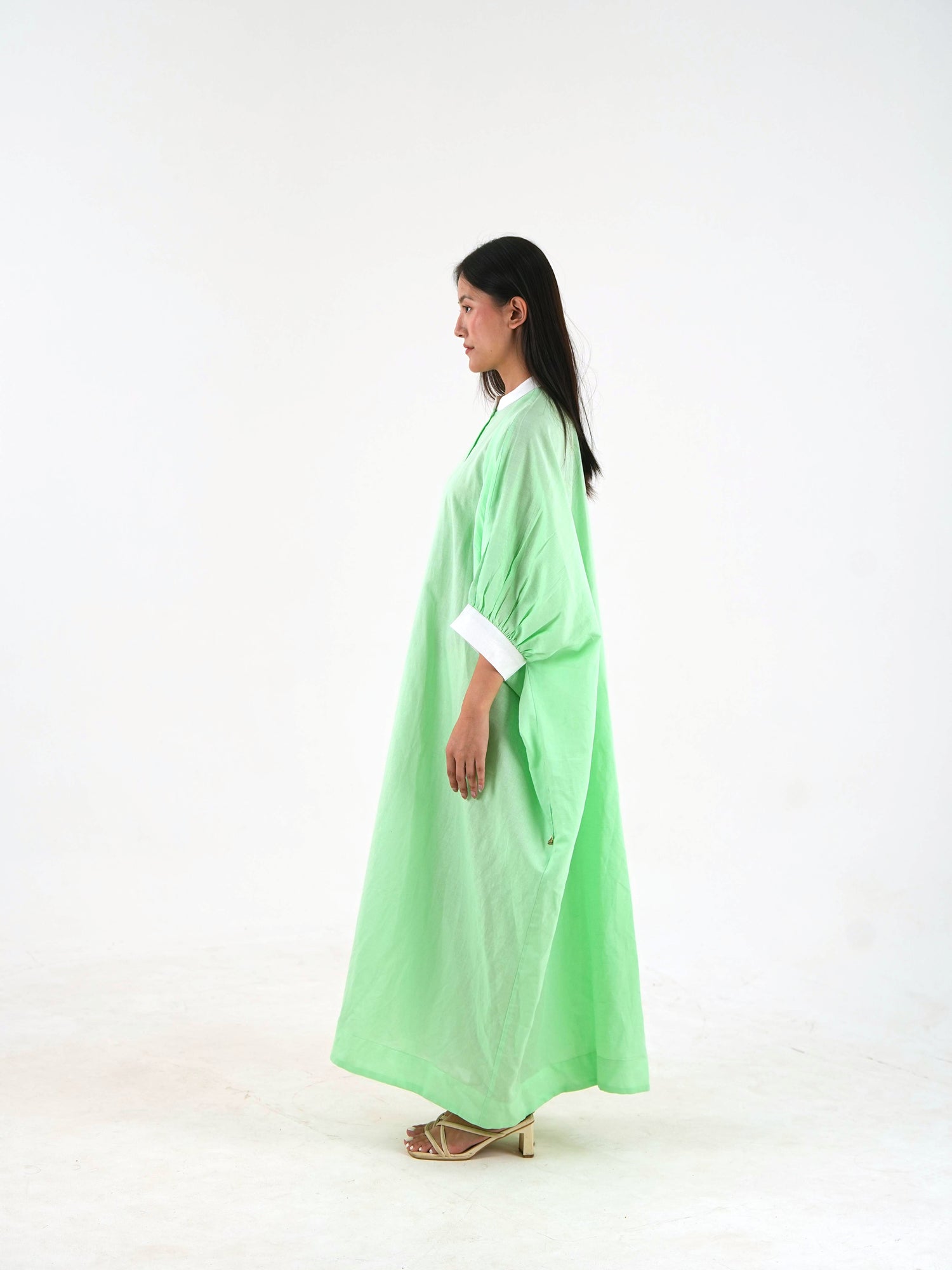 Cuff Sleeve Kaftan Dress - Mint Green Linen
