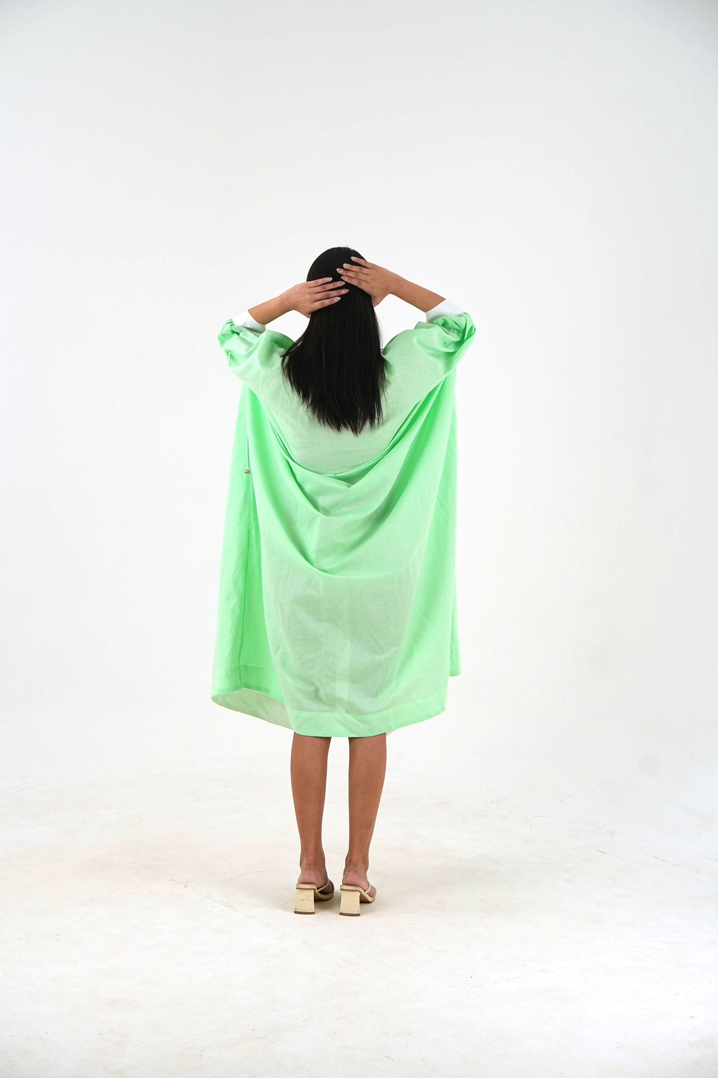 Cuff Sleeve Kaftan Dress - Mint Green Linen