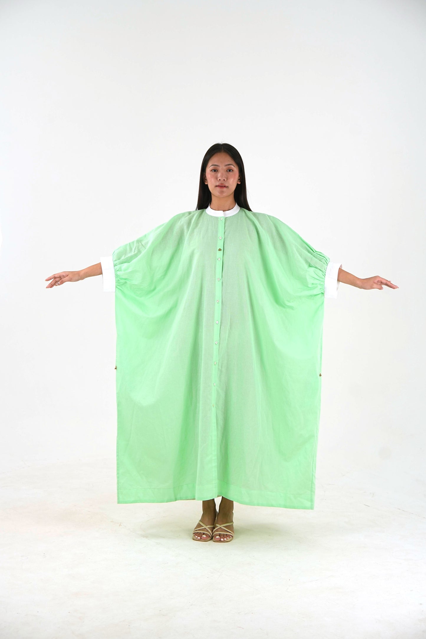 Cuff Sleeve Kaftan Dress - Mint Green Linen