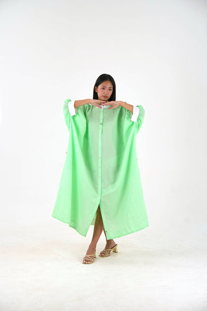 Cuff Sleeve Kaftan Dress - Mint Green Linen