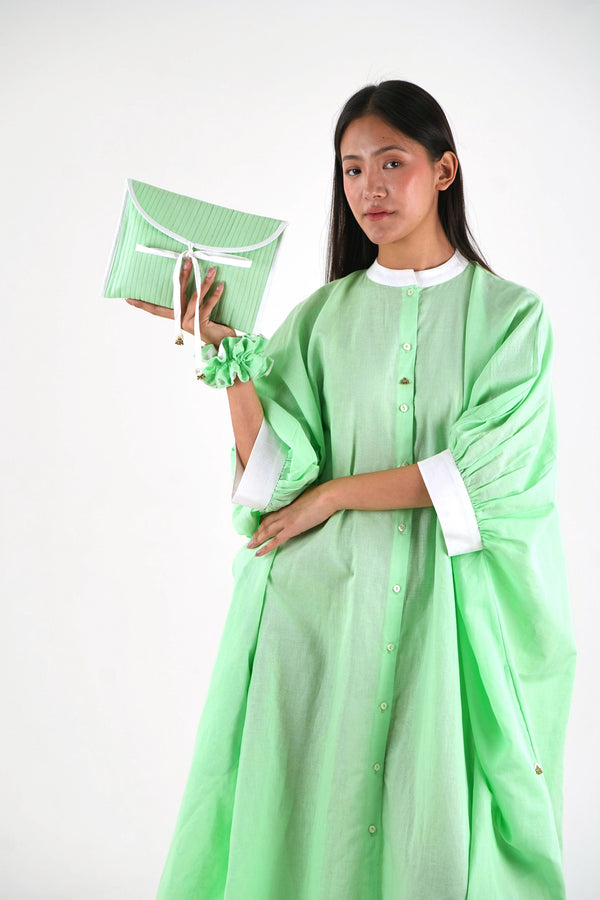 Cuff Sleeve Kaftan Dress - Mint Green Linen