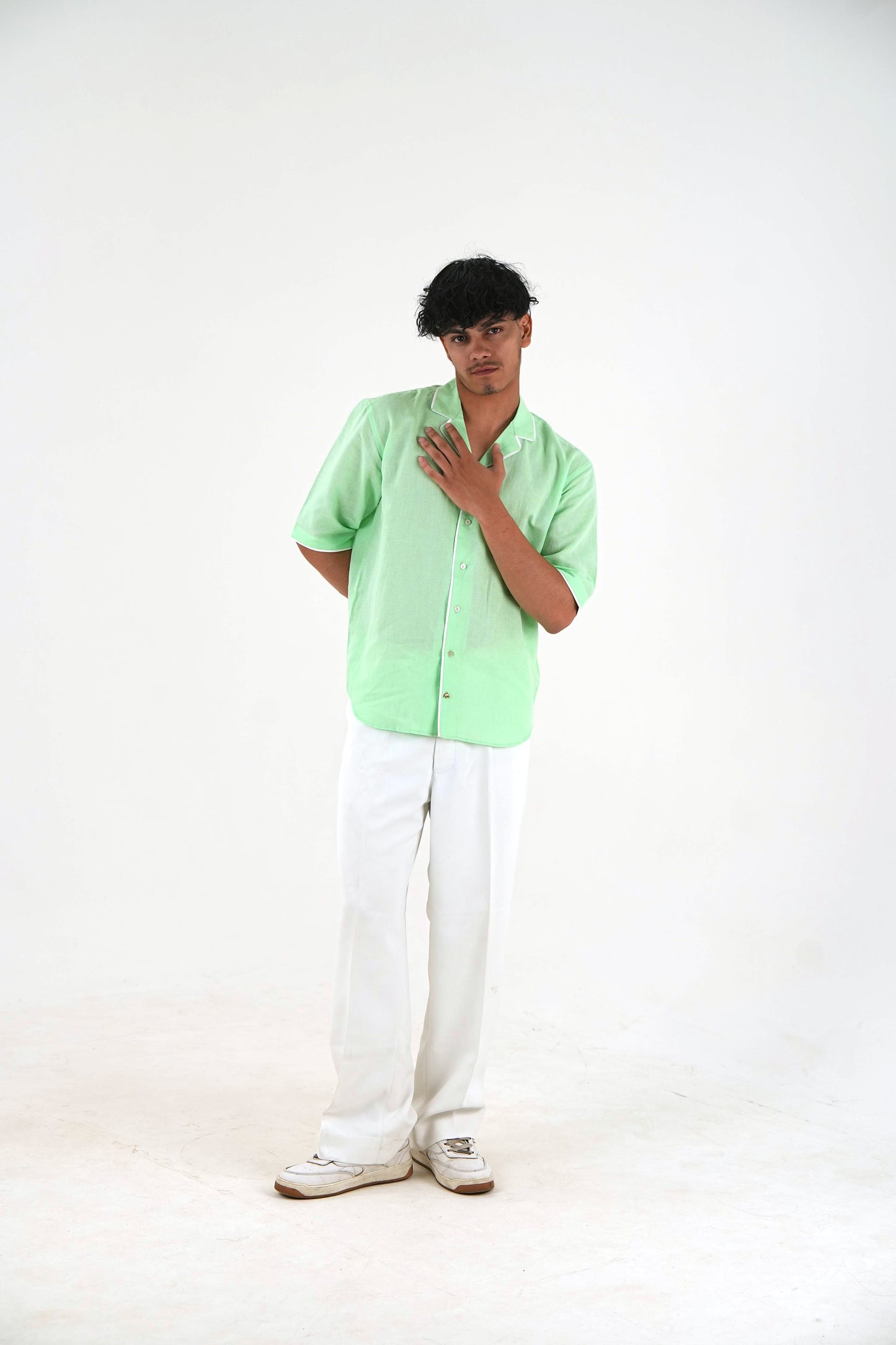Half Sleeve Cuban Collar Shirt - Mint Green