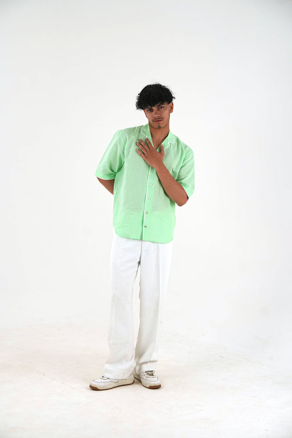 Half Sleeve Cuban Collar Shirt - Mint Green