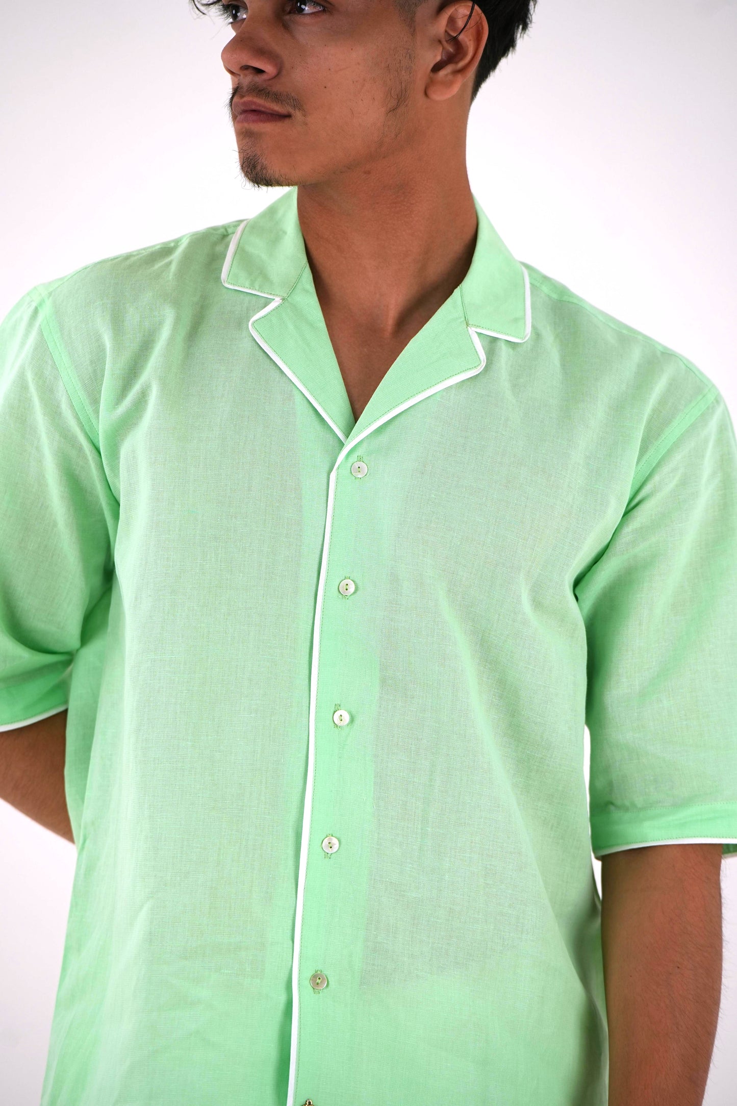 Half Sleeve Cuban Collar Shirt - Mint Green