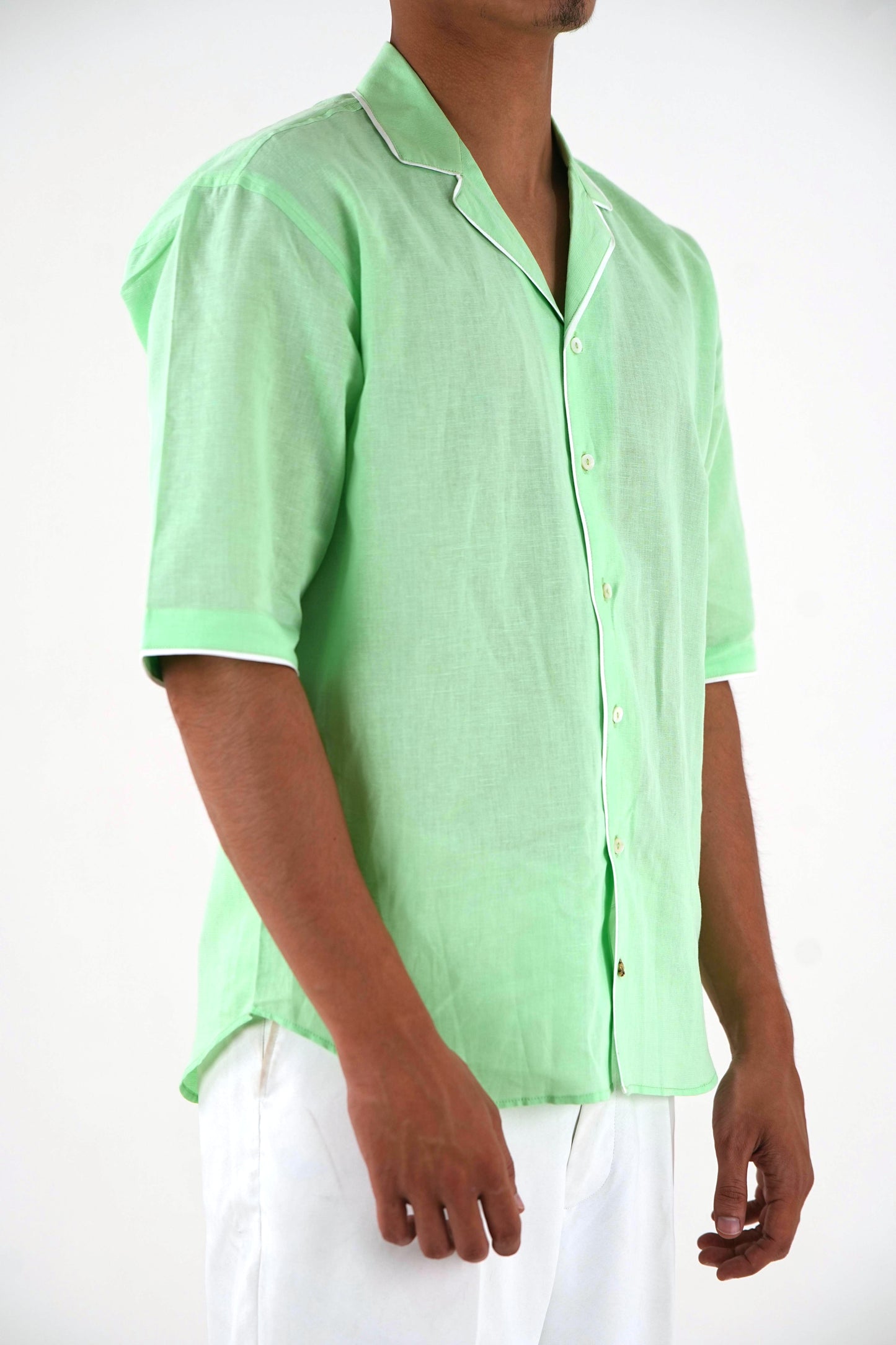 Half Sleeve Cuban Collar Shirt - Mint Green