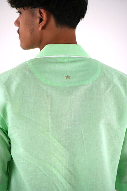 Half Sleeve Cuban Collar Shirt - Mint Green