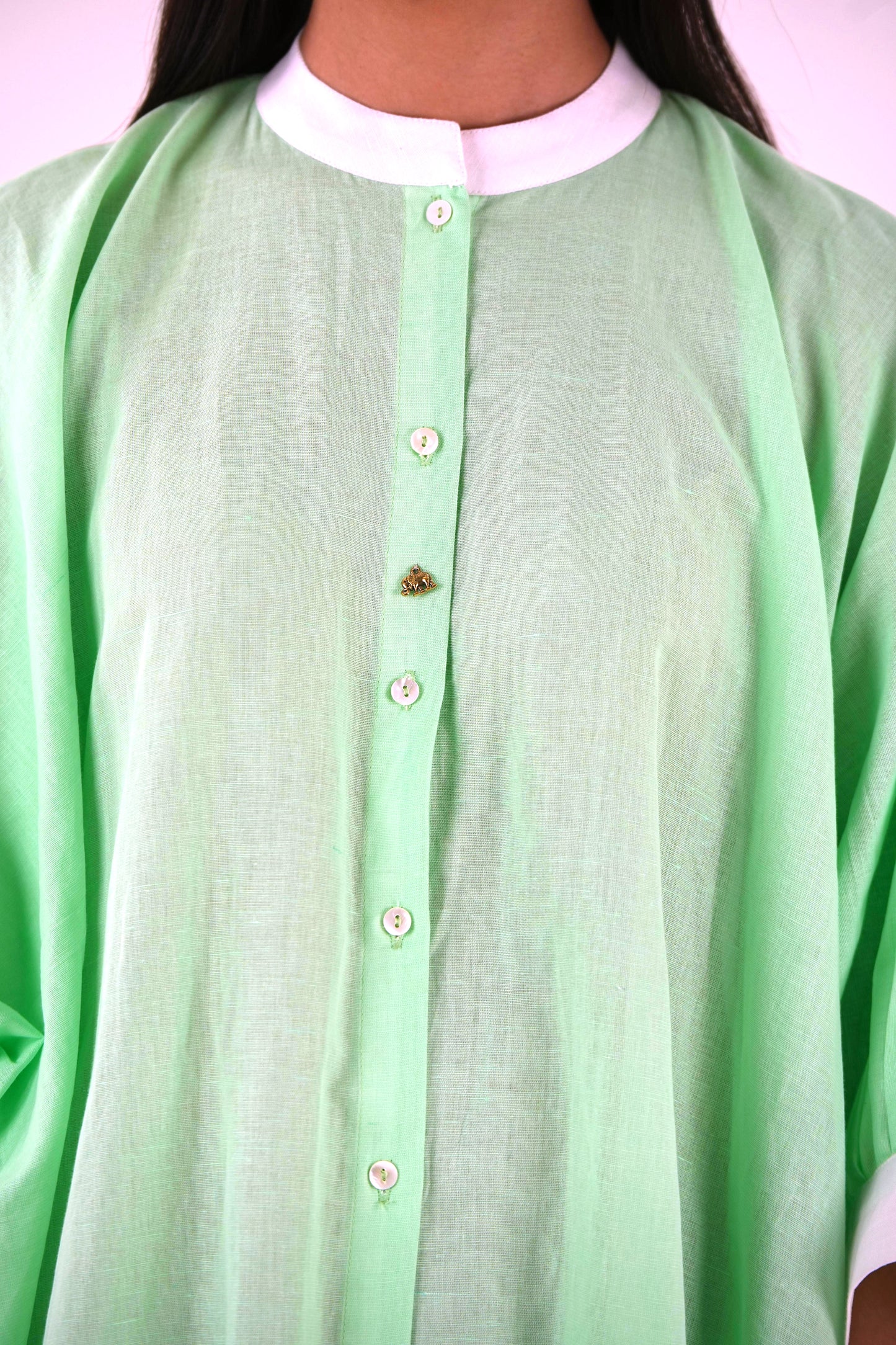 Cuff Sleeve Kaftan Dress - Mint Green Linen