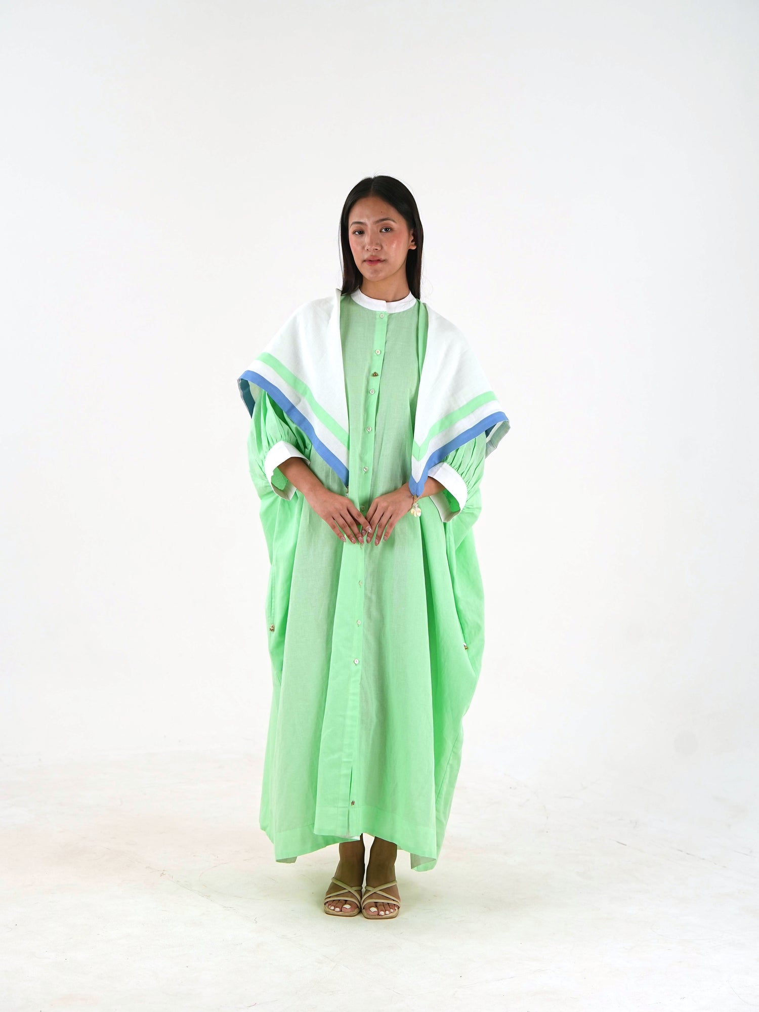 Cuff Sleeve Kaftan Dress - Mint Green Linen