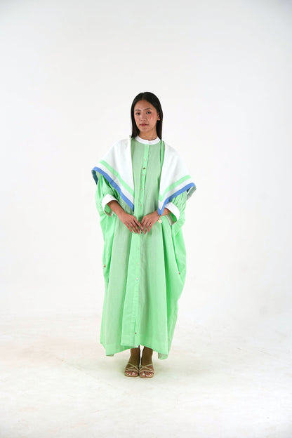 Cuff Sleeve Kaftan Dress - Mint Green Linen