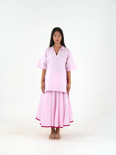 V Neck Tunic Top - Pastel Pink Linen