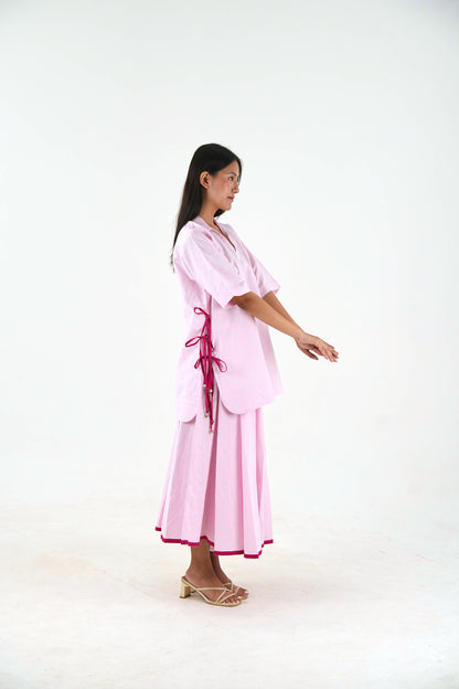 V Neck Tunic Top - Pastel Pink Linen