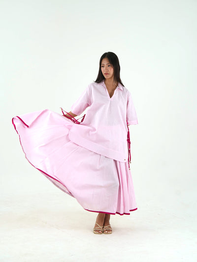 Flared Midi Skirt - Pastel Pink Linen