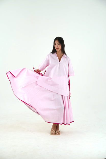 Flared Midi Skirt - Pastel Pink Linen