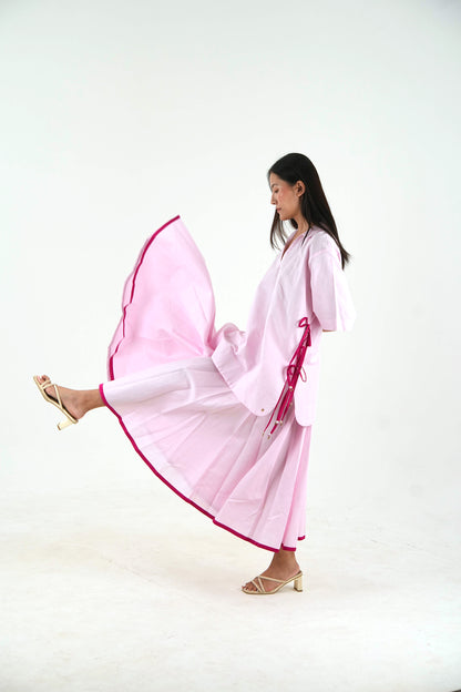Flared Midi Skirt - Pastel Pink Linen