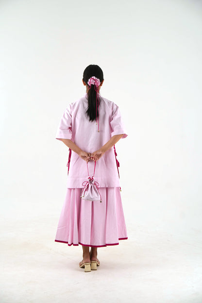 Flared Midi Skirt - Pastel Pink Linen