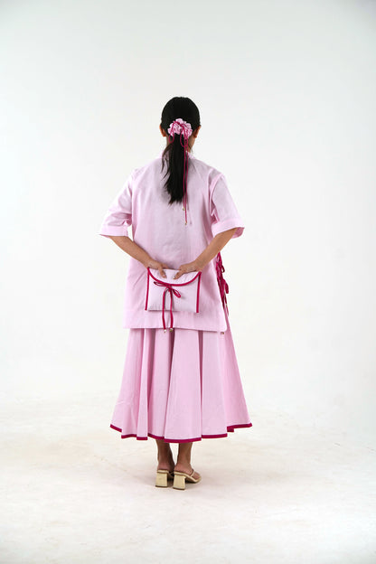 Flared Midi Skirt - Pastel Pink Linen