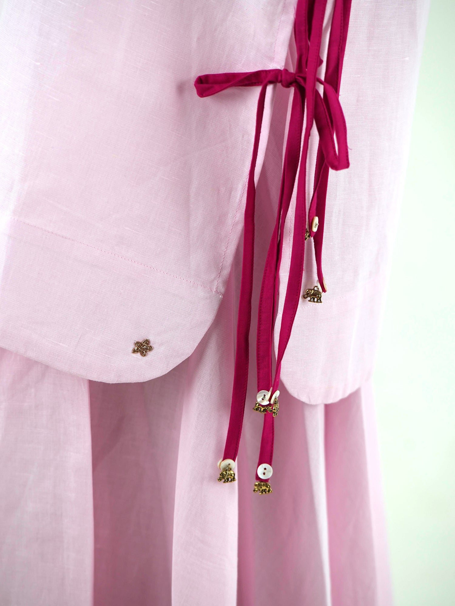 V Neck Tunic Top - Pastel Pink Linen