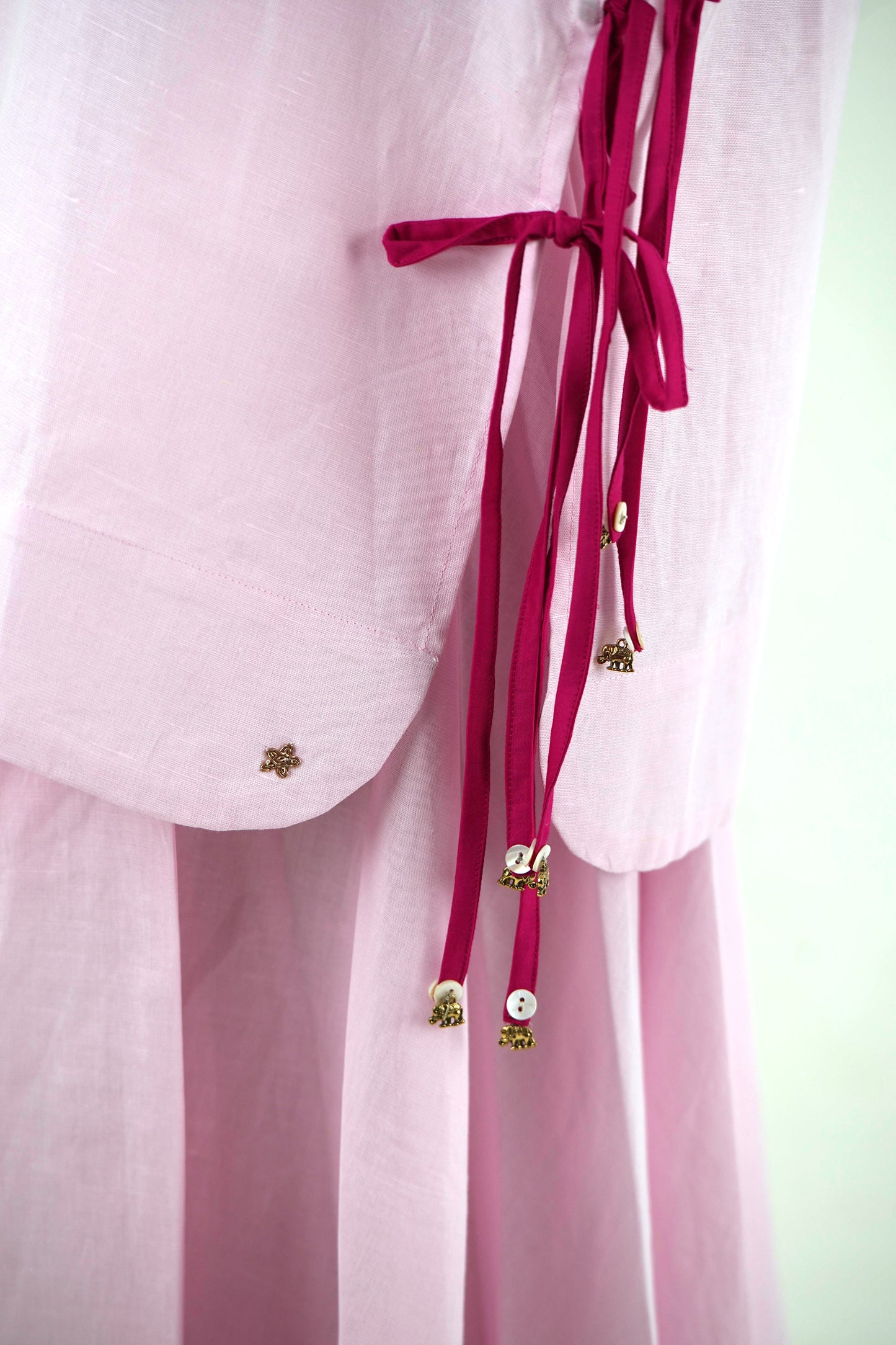 V Neck Tunic Top - Pastel Pink Linen