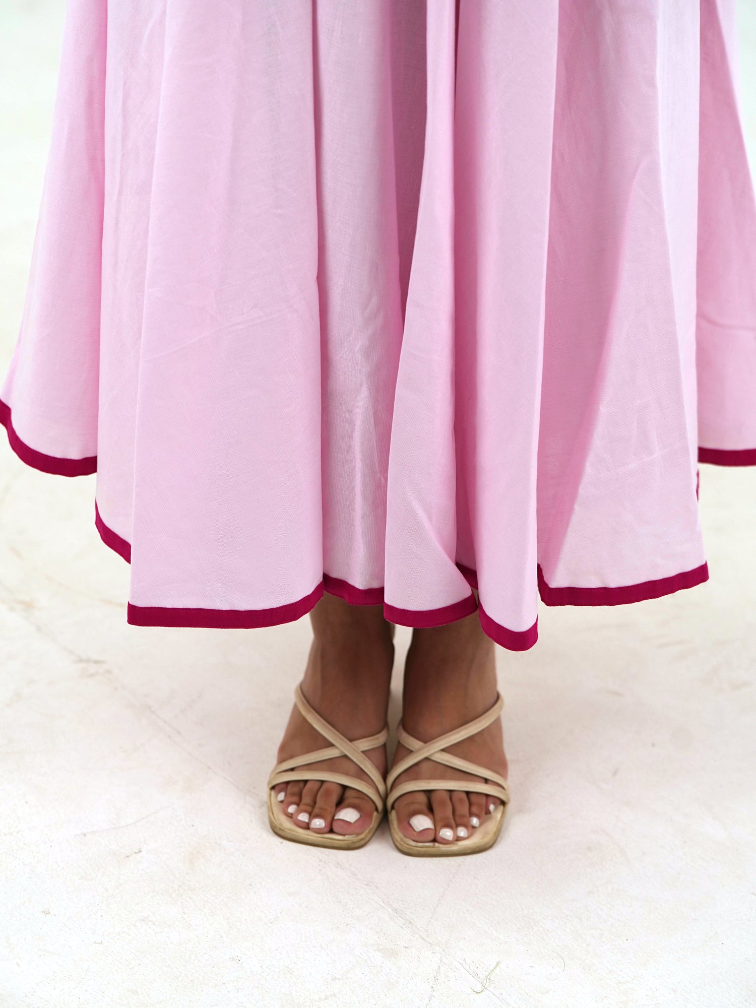 Flared Midi Skirt - Pastel Pink Linen