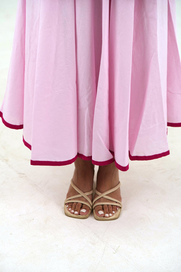 Flared Midi Skirt - Pastel Pink Linen