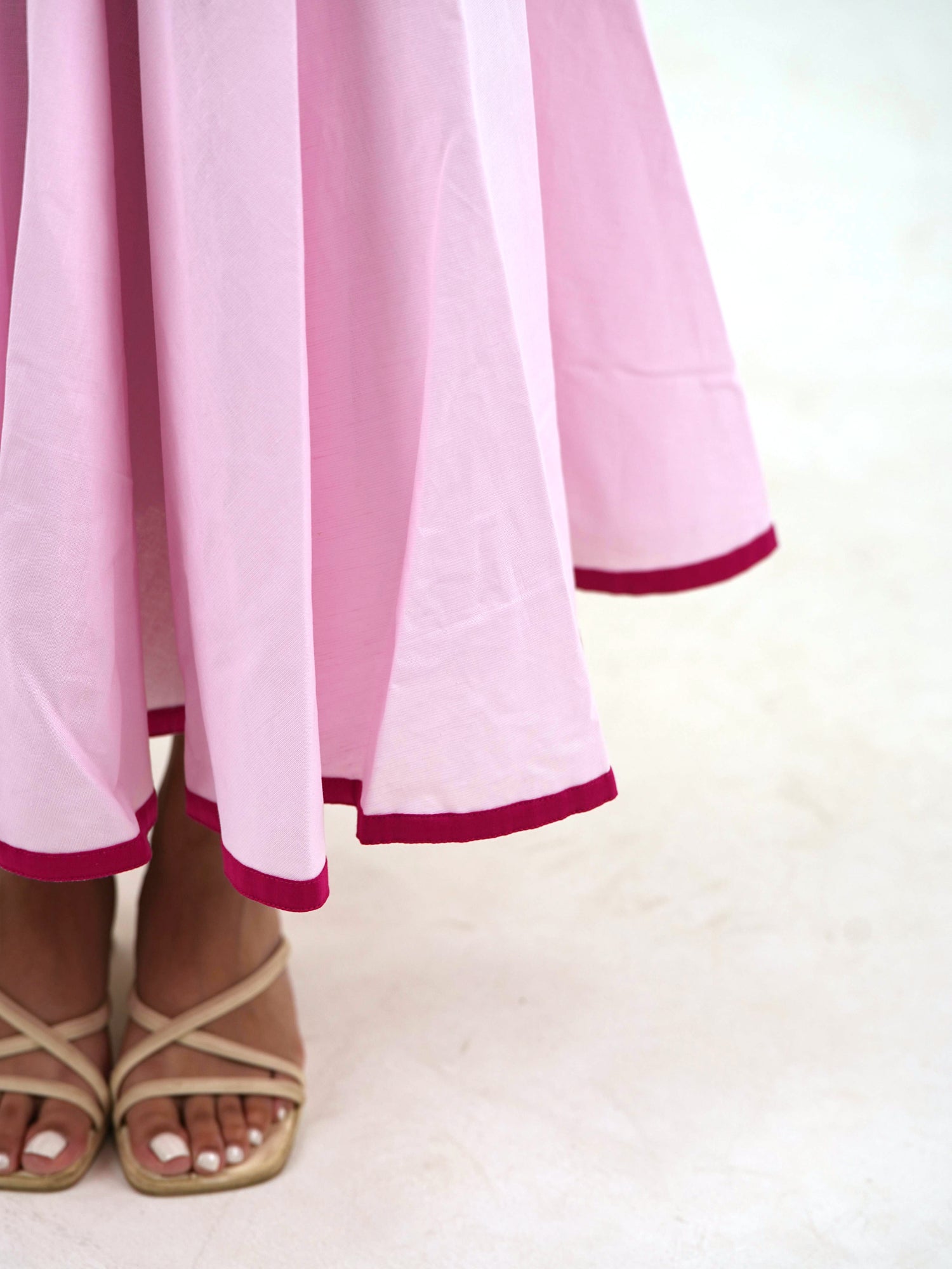 Flared Midi Skirt - Pastel Pink Linen