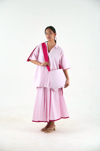 V Neck Tunic Top - Pastel Pink Linen