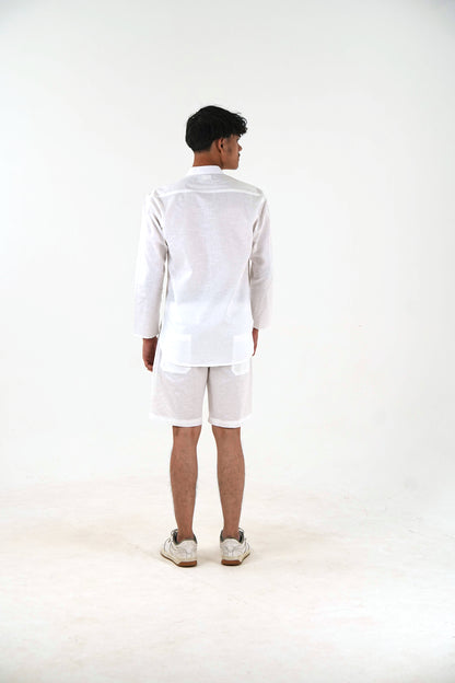 Full Sleeve Co-Ord Set - White Linen Cotton
