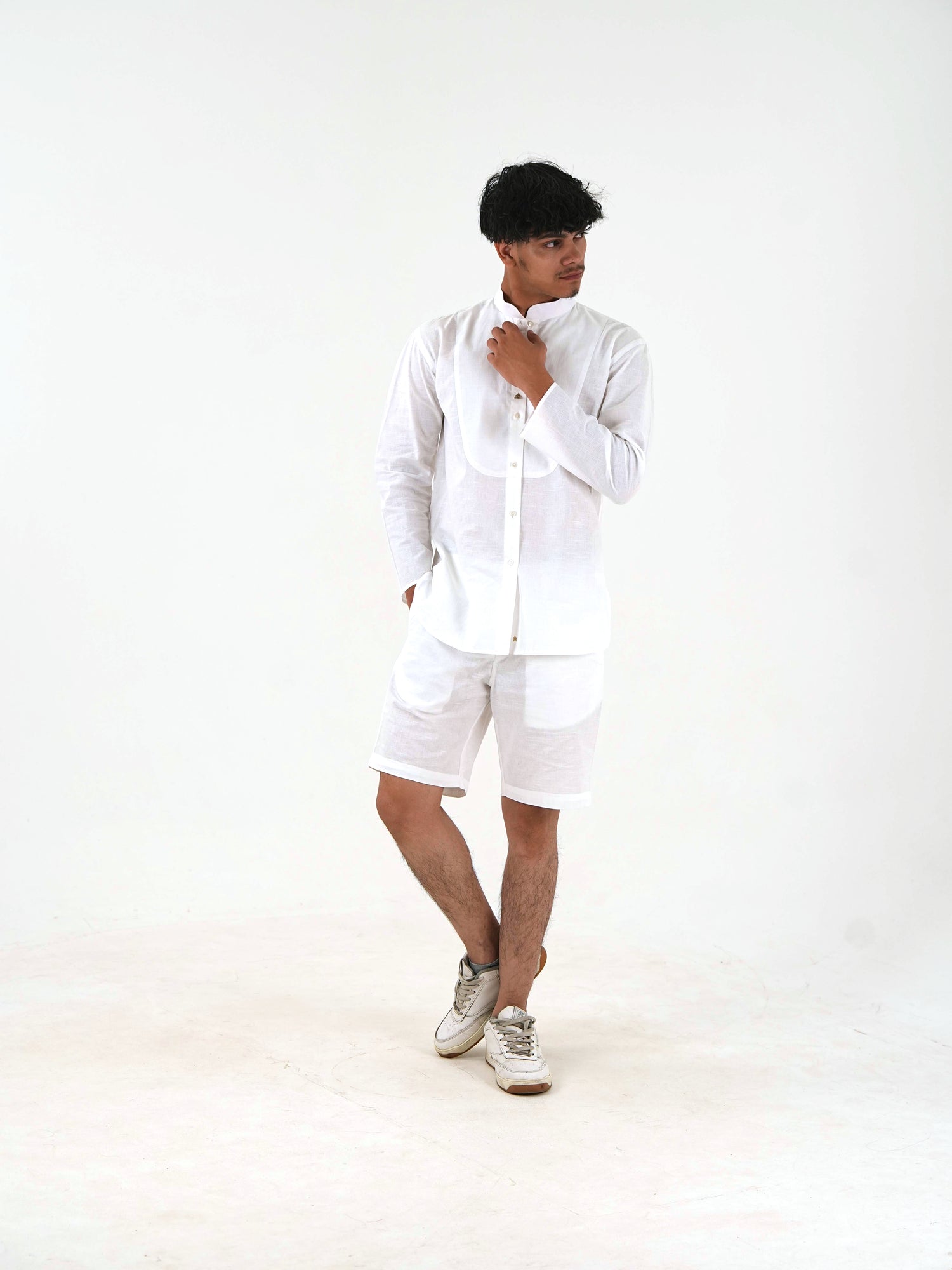 Full Sleeve Co-Ord Set - White Linen Cotton