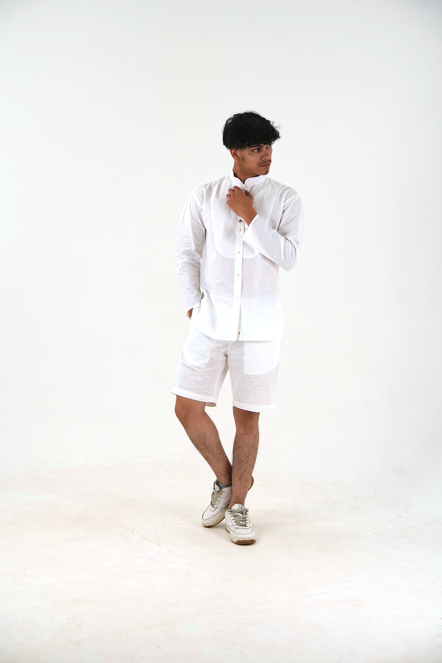 Full Sleeve Co-Ord Set - White Linen Cotton