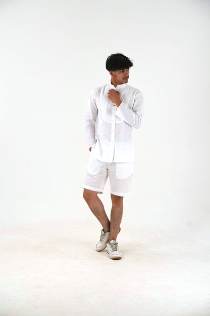 Full Sleeve Co-Ord Set - White Linen Cotton